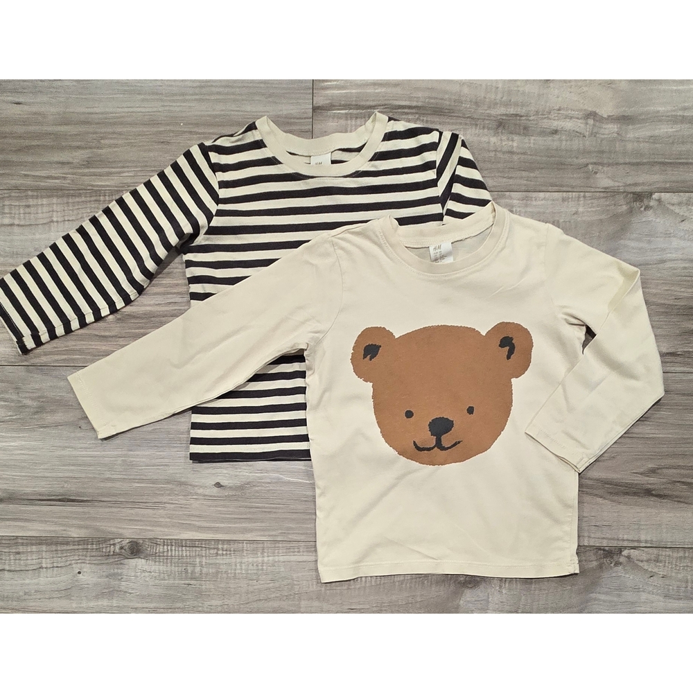 Striped and Bear Print Kids Long Sleeve Shirts